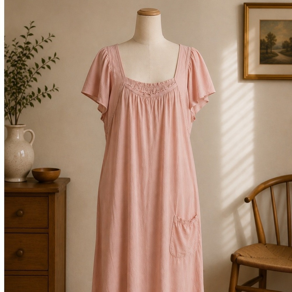 Velvet by Graham & Spencer Pink Cotton Flutter Sleeve Nightgown Coquette XL